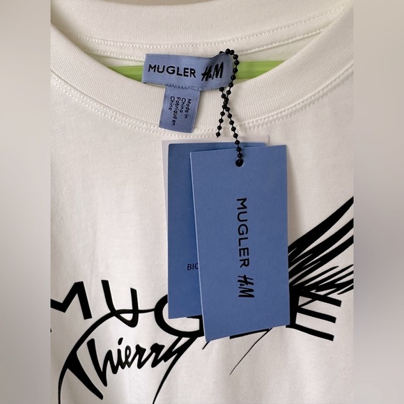 Thierry Mugler x H&M Women’s White Logo Designer Star Printed T-Shirt Medium NWT - Picture 4 of 16